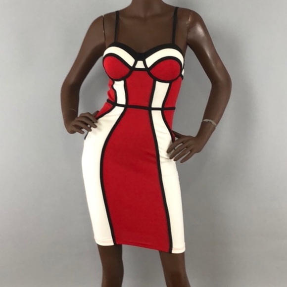 Entry Dresses & Skirts - Entry Red and Black Bodycon Cocktail Dress